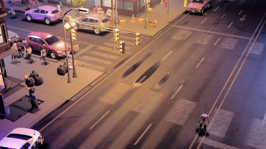 Disorganized Crime: a night-time city intersection with traffic and a police cruiser